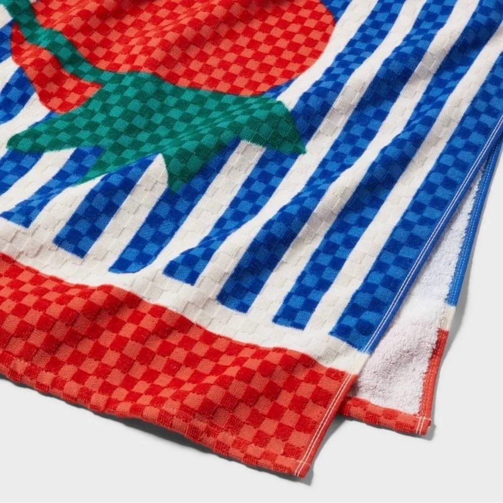 Room Essentials Tomato Print Striped Towel Set of 2